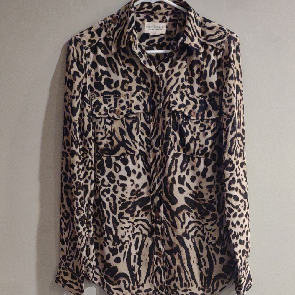 Denim & Supply Ralph Lauren Women's Small‎ Leopard Print Long Sleeve Blouse